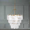 Stunning gilt metal chandelier with glass metal, petal shaped discs, on 4 layers. A pretty bedroom chandelier, giving a soft, muted light.


H: 104 cm (219 cm Maximum with Chain ) W: 66 cm