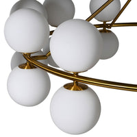 Massive, opaque globe chandelier, 24 globes set around a brushed gold frame, an absolute statement in any room.Lighting is such a fundamental part of any room and this piece sets the tone for your entire home. A real statement chandelier, any home would benefit with the addition of this light to add a designer edge.