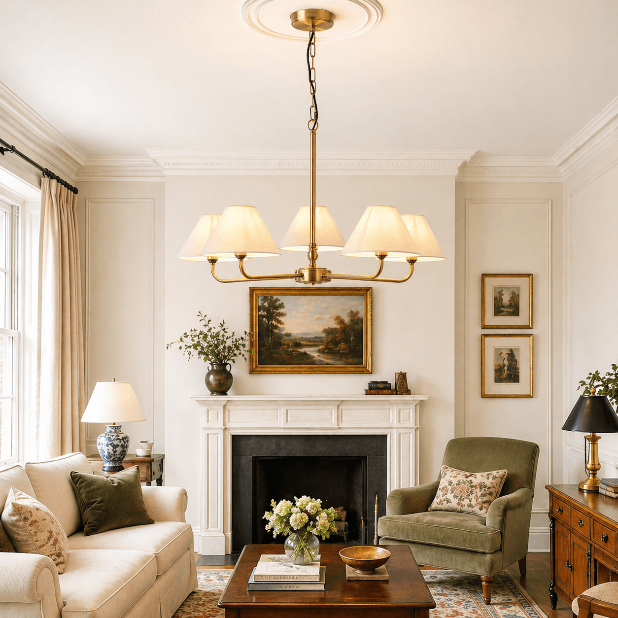 Five Light Brass Pendant