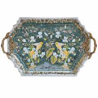 Bronze & Porcelain Tray on Faux Bamboo Stand