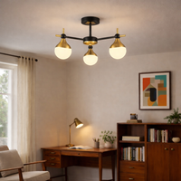 Semi Flush Gilt Opaque Globe Three Light