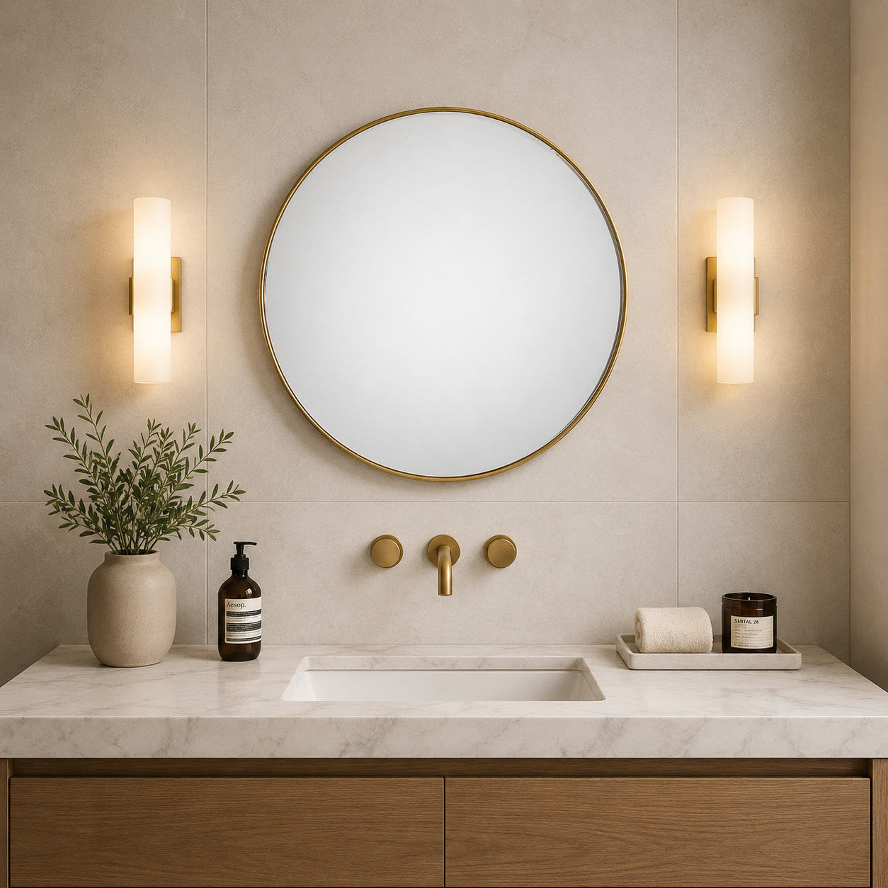 Round Gold Wall Mirror 40 & 50 cm