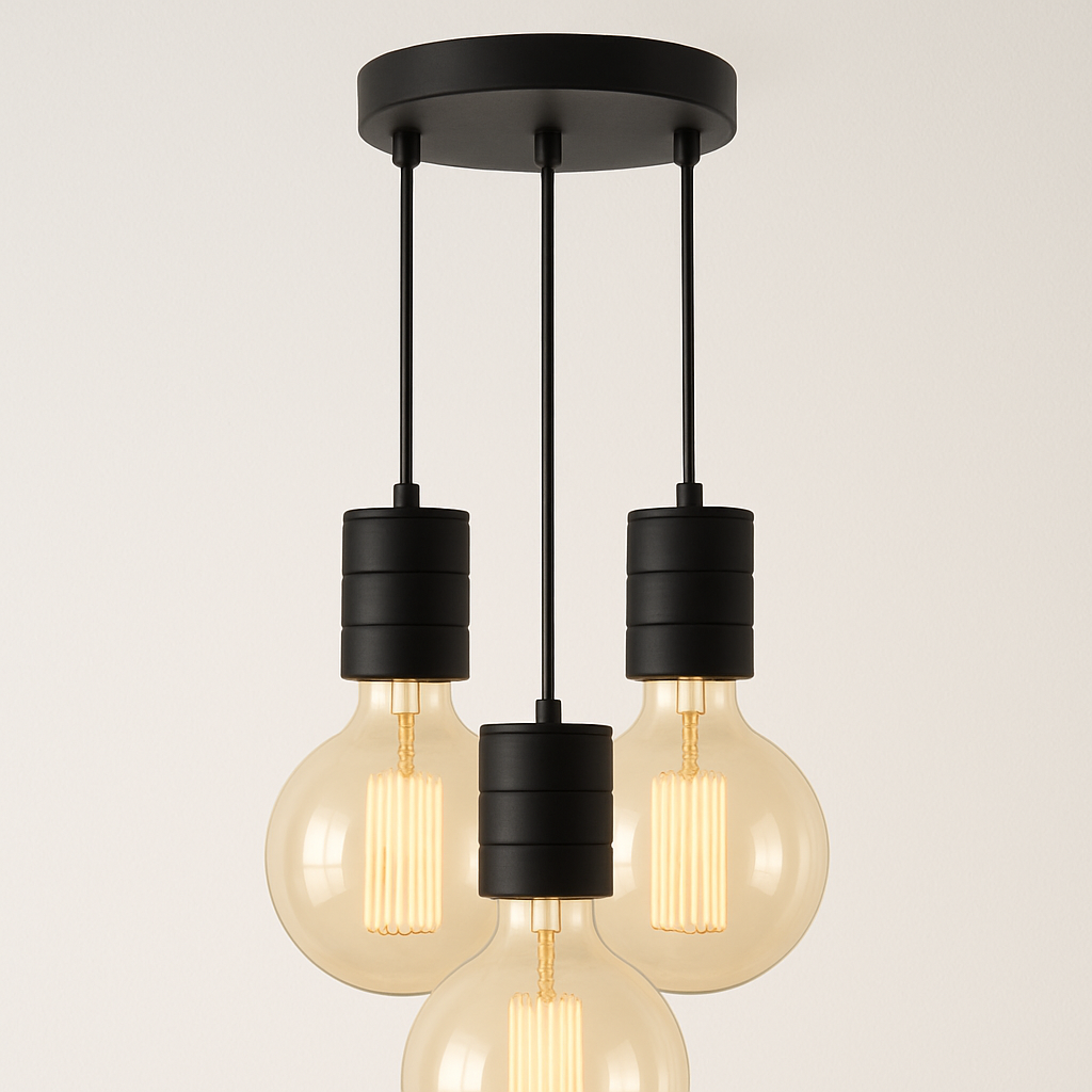 3 Cluster Pendant Black Bulb Holder E40 - CLEARANCE