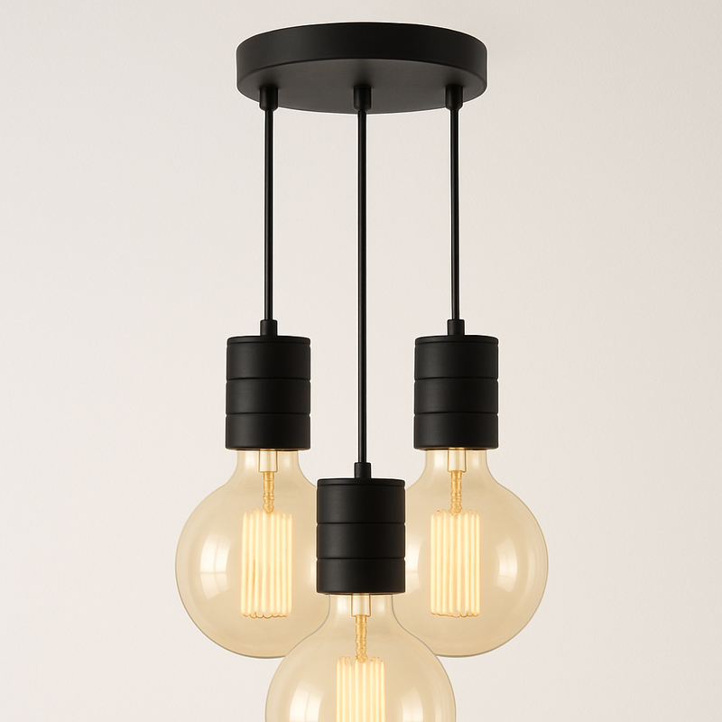 3 Cluster Pendant Black Bulb Holder E40 - CLEARANCE