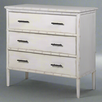 Pale grey chest of drawers with a faux bamboo decoration to the drawer edges.&nbsp; Very pretty, vintage aesthetic for a bedroom. Three drawers with faux bamboo metal handles in a bronze finish.