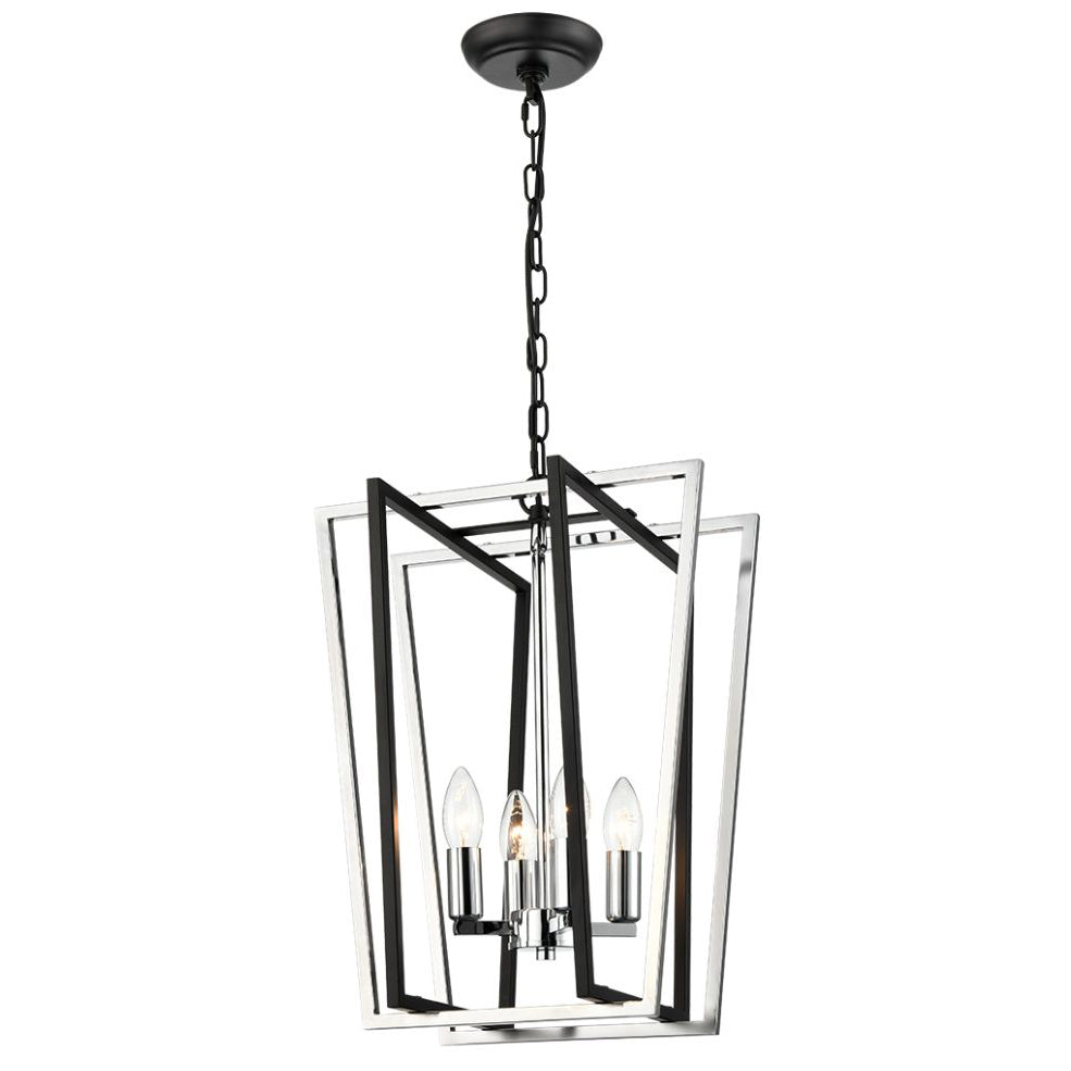 Tall, chrome and black open lantern light, a real statement lantern, perfect hall or stairwell light. In a contemporary, shiny chrome and matt black finish.