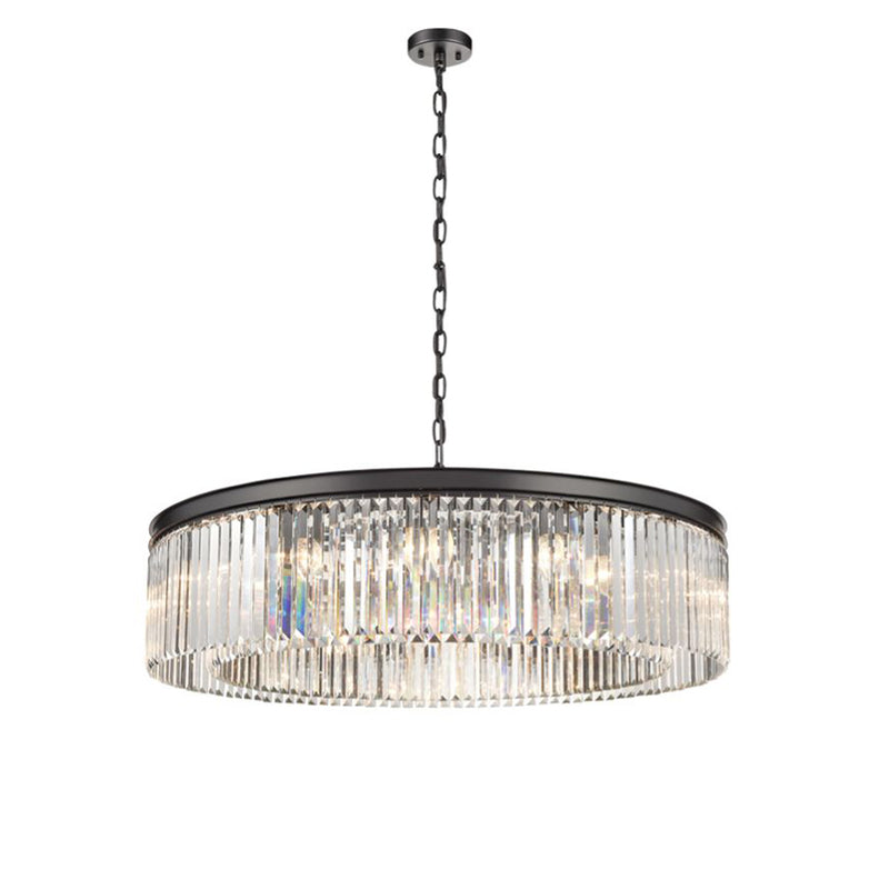 Absolutely stunning, large crystal prism chandelier with black frame and double ring of crystals. Exceptional size and exceptional impact. 