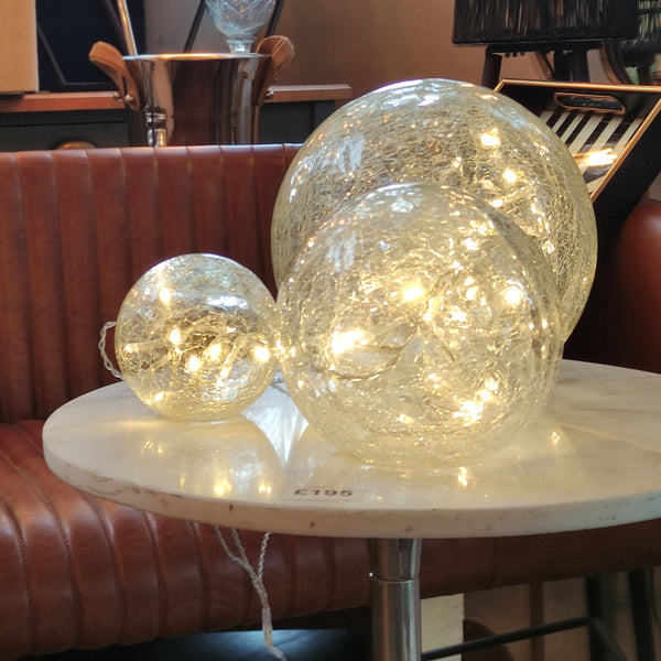 Set Of 3 Lighting Balls - Clear Crackle Glass