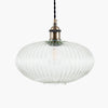 Oval Ribbed Glass & Brass Pendant W: 30 cm