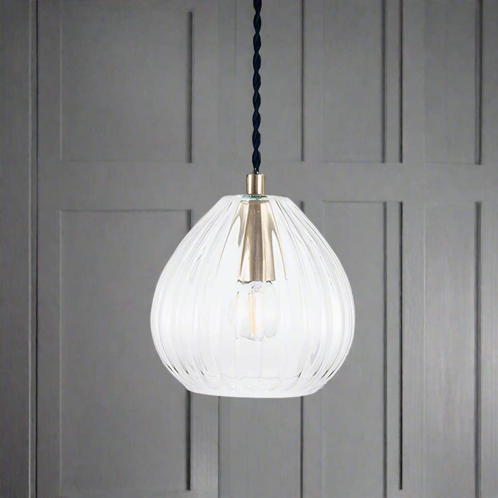 Small Ribbed Glass Pendant Light