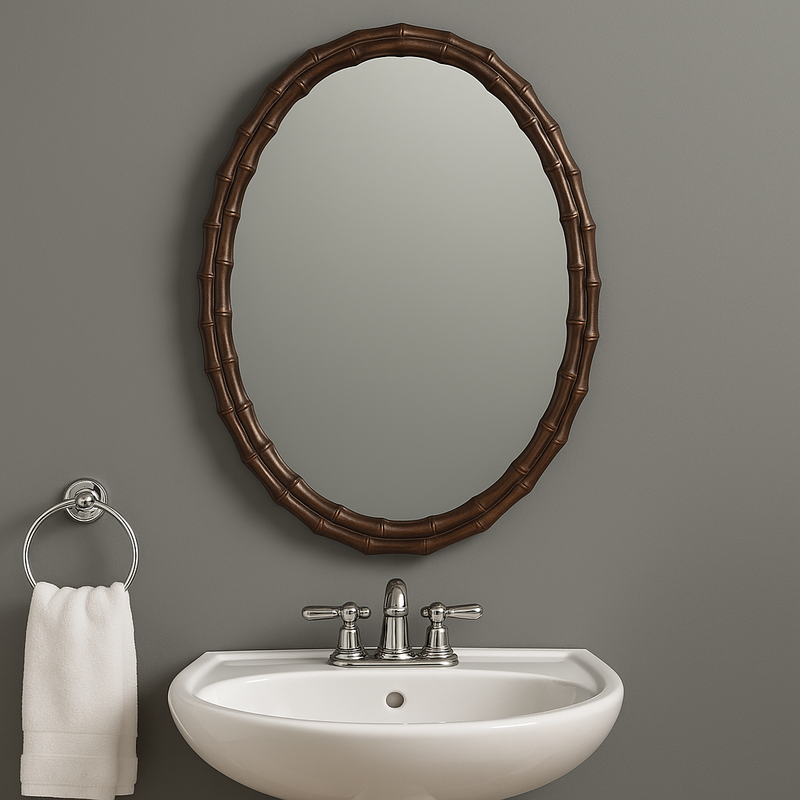 Bronze Oval Bamboo Design Framed Wall Mirror 40 cm x 25.5 cm