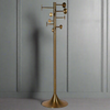 Tall aged brass coat stand with 8 hooks, featuring a sleek and glamorous design. Perfect for home decor, combining style and practicality.