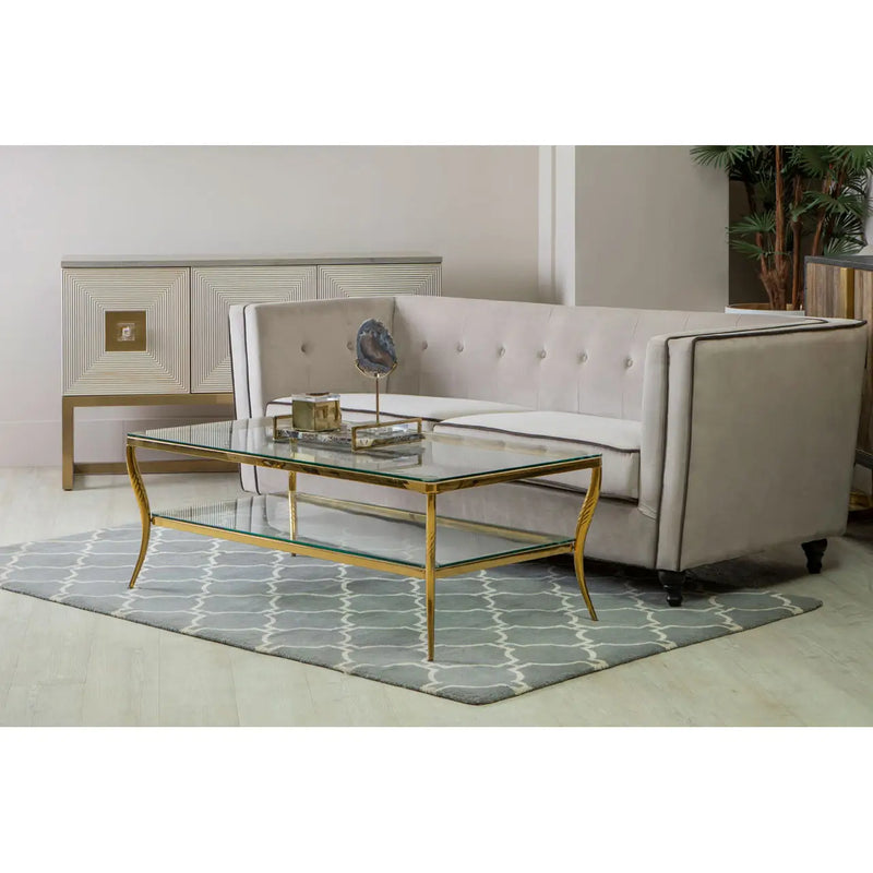 Gilt Metal & Glass Coffee Table 130 cm