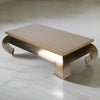 An extraordinary metal coffee table, the ultimate in glamorous furniture. Large enough to make a real statement in a room. This extra large gilt metal table is 140 cm wide and 80 cm deep so will make an enormous impact.&nbsp; &nbsp;Sleek, gilt metallic with exquisite , bold curved legs.&nbsp; It is Asian inspired modern glamour, an absolute stand out piece that would need to be in an ultra stylish area.&nbsp; It is almost a sculptural work of art but it is definitely also functional and needs to be used.&nb