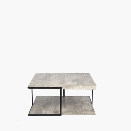 Concrete Effect Top & Black Iron Side Table - 50cm
