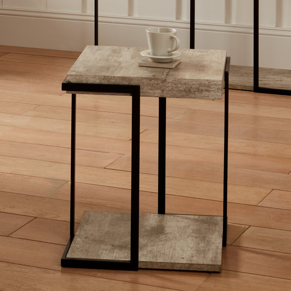 Concrete Effect Top & Black Iron Side Table - 50cm