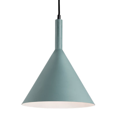Conical metal pendant with gold / white inner.
Available in four colours:
