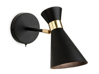 Conical Matt Black & Brass Wall Light -22cm