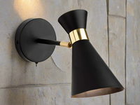 Conical Matt Black & Brass Wall Light -22cm