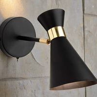 Conical Matt Black & Brass Wall Light -22cm