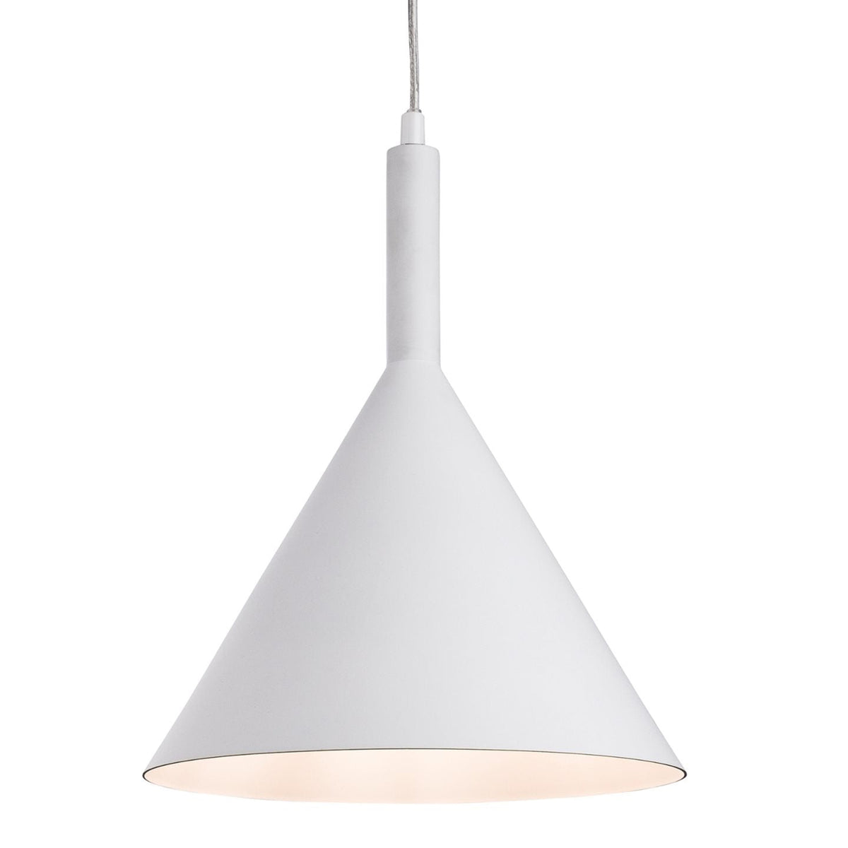Conical metal pendant with gold / white inner.
Available in four colours:

