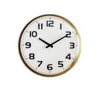 Gold station style wall clock with convex glass to the front. Exceptional clock with the added feature of 'fisheye' glass. Perfect retro look.