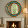Classic 'Georgian' style gilt and blue beaded convex mirror. Exceptional statement mirror, perfect in a Country House or to add history and interest in an urban space. This mirror would work beautifully in a hall or over a mantlepiece in a living area. A really contemporary take on a typical antique style mirror.