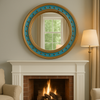 Convex Wall Mirror Blue Gilt Beaded Frame 96cm