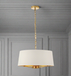 Brass Pendant Light with Cream Shade, adjustable, can be lifted to any required height. Gives out a great muted light, perfect in a bedroom and so chic in a living room.