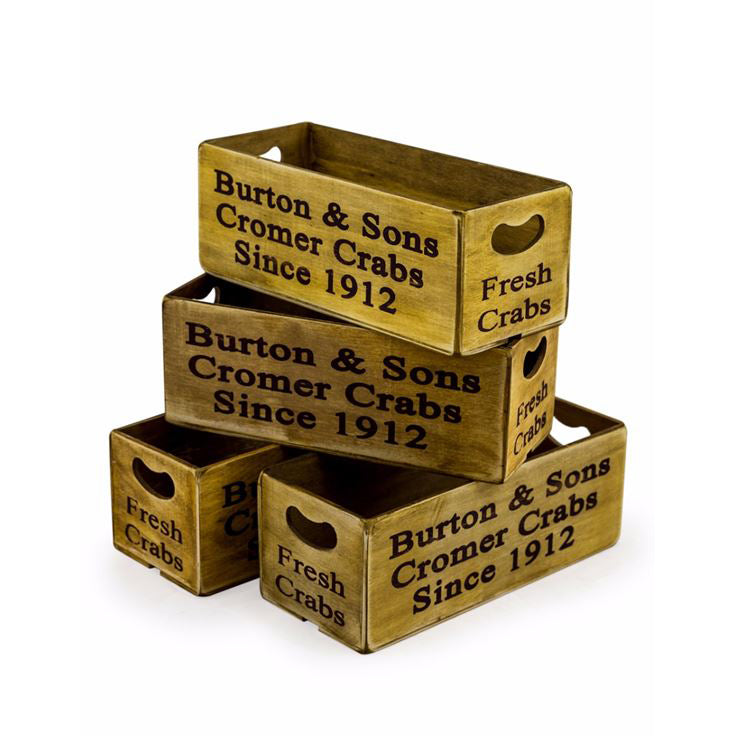 Add rustic charm and functional style to your space with these vintage-inspired wooden storage crates.

Crafted from durable wood with a weathered finish, these crates evoke the warmth of traditional British bakeries. The side handles offer convenient portability, while their stackable design makes them both decorative and practical.

Perfect for use at home, in the kitchen storing fruit, tea, or condiments, in a window sill with aromatic herbs, or in a hallway storing keys or sunglasses, these crates effor