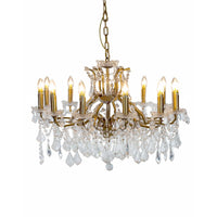 Large, shallow crystal chandelier on a gilt frame. Classic crystal 12 branch chandelier, shallow to fit in a smaller room and perfect for the hall or sitting room of a period property. 