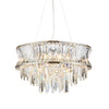 Crystal Prism Drop Chandelier with waisted shape and nickel frame, featuring cascading crystal prisms for elegant home lighting décor.