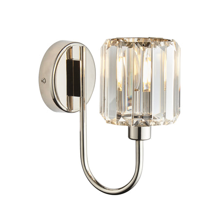 Polished Nickel & Matt Black Dual Wall Light With Clear Ribbed Glass IP 44 - 30 cm