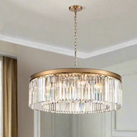 Crystal Prism Gold Banded Chandelier