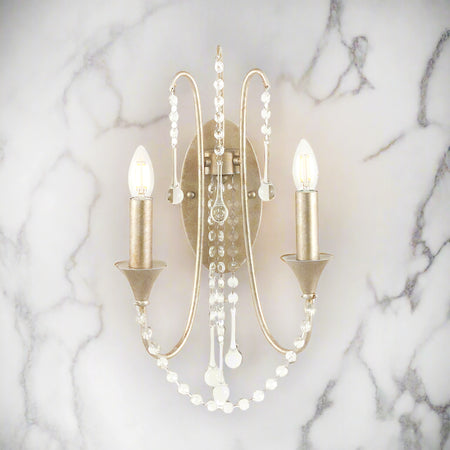 Curved Nickel and Crystal Shade Wall Light H: 22 cm