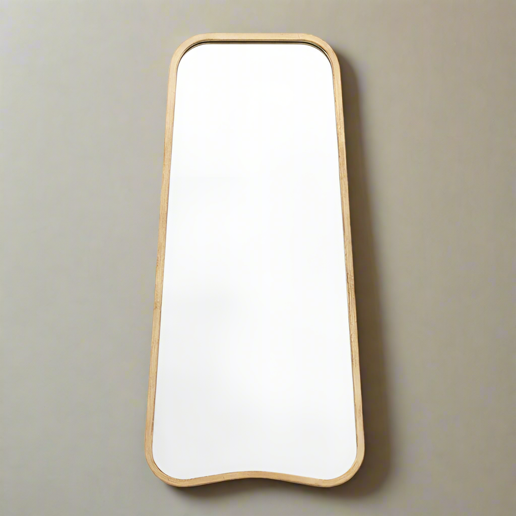 Curved Metal Frame Mirror.&nbsp; Gently curved gilt framed mirror. Perfect in your hall or entryway to add extra light and perspective.&nbsp; A narrow drame allows for a lot of mirror to flash light into your interior.&nbsp;&nbsp; A great bedroom, dressing mirror.&nbsp; In a living room, the graceful curves of this mirror will add style and opulence.

H: 122 cm W: 58 cm