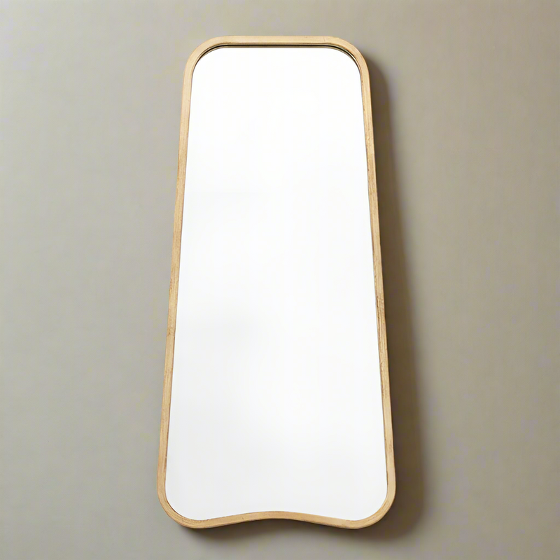 Curved Metal Frame Mirror.&nbsp; Gently curved gilt framed mirror. Perfect in your hall or entryway to add extra light and perspective.&nbsp; A narrow drame allows for a lot of mirror to flash light into your interior.&nbsp;&nbsp; A great bedroom, dressing mirror.&nbsp; In a living room, the graceful curves of this mirror will add style and opulence.

H: 122 cm W: 58 cm