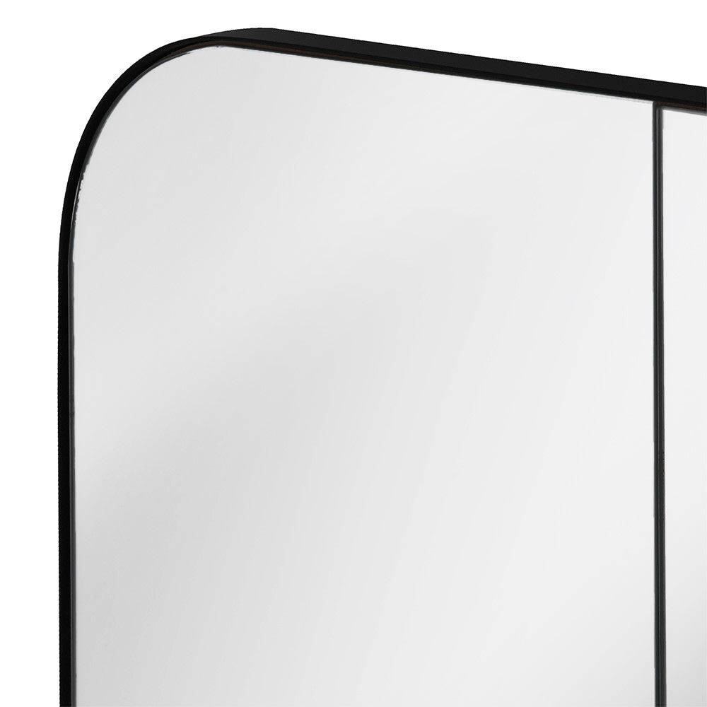 Unusual curved edge window mirror with black frame. A great indoor or outdoor mirror. Perfect in a kitchen or on a patio, in a hall to elongate the space. 9 panel mirror