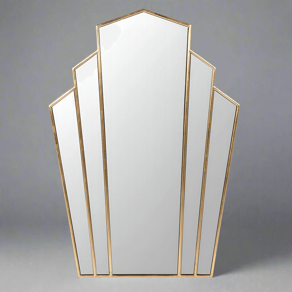 Art Deco mirror with gilt metal edges and fan-shaped sectional glass design, measuring 100 cm in height. Perfect for wall mounting in home decor.