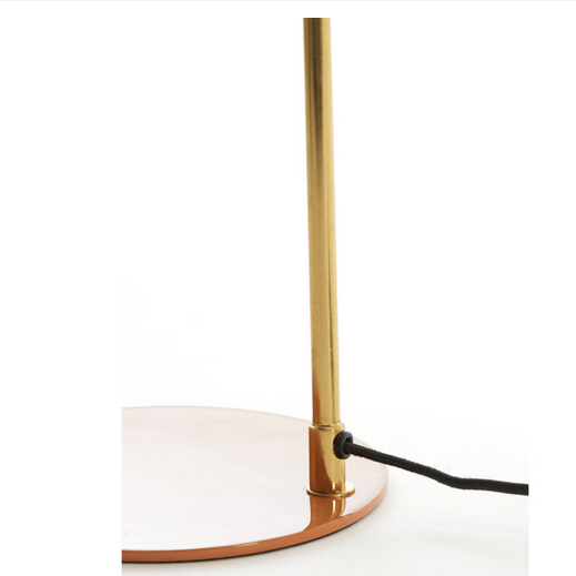 A&nbsp; stunning contemporary desk light with an enameled orange colour shade and base.&nbsp; &nbsp;The shallow shade and elongated brushed brass stand have an ultra modern look and will lift and modernise any desk or table it is placed upon.&nbsp;