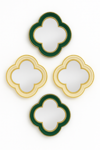 Green Quatrefoil Beaded Mirror - Luxurious Decorative Accent