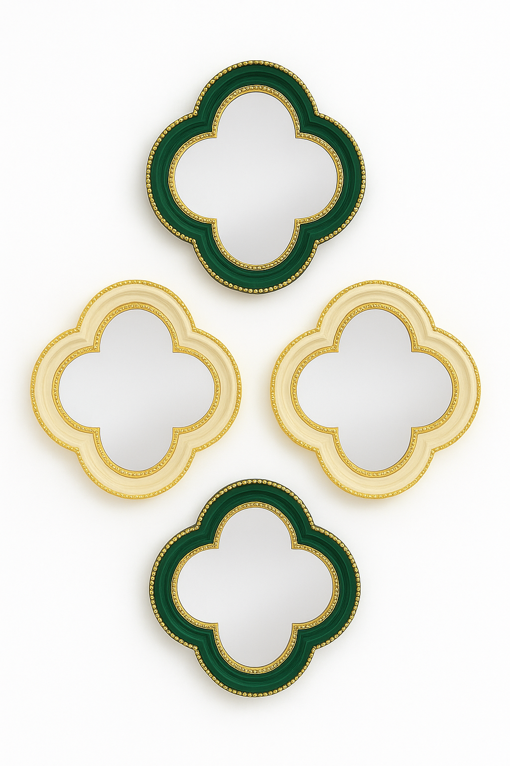 Green Quatrefoil Beaded Mirror - Luxurious Decorative Accent