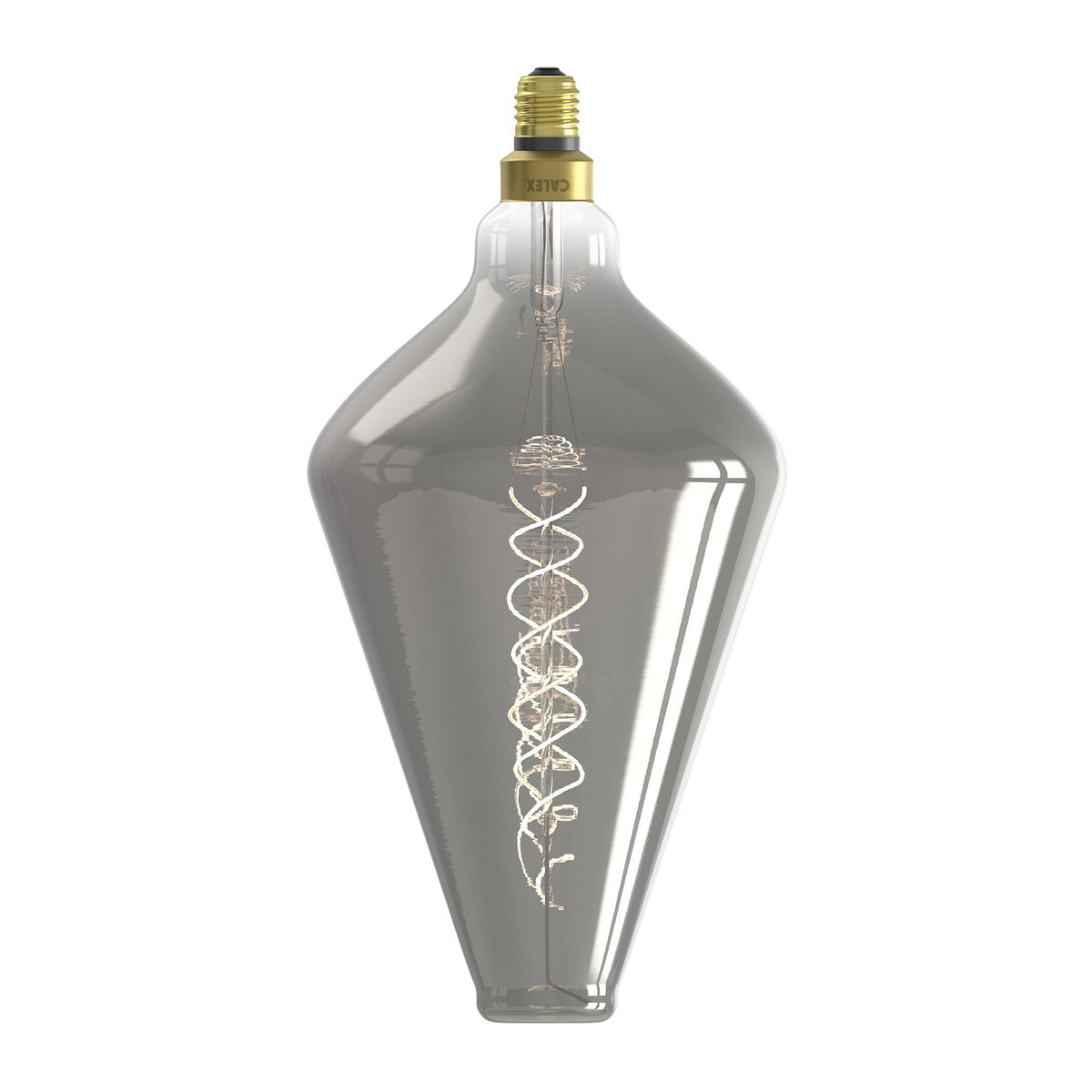 A large, dimmable, gray-tinted, diamond-shaped LED bulb with a visible filament inside, designed for E27 cap base.