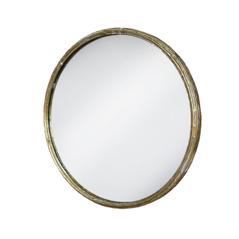 Distressed Gold Frame Round Mirror 60 cm