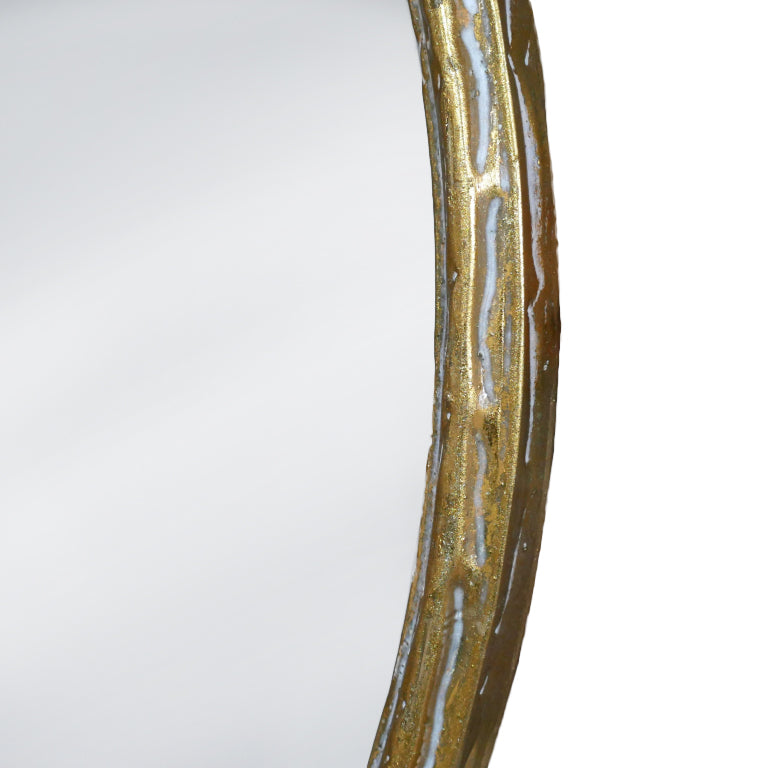 Distressed Gold Frame Round Mirror 60 cm