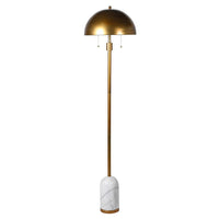Gilt metal floor lamp on a white marble base, the shade is also gilt metal in a dome shape, an exceptional design led look.