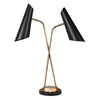 Double, black metal lamp in a mid-century style on gilt metal base.Exceptionally stylish desk or bedside table lamp with an industrial twist offering a great deal of light.