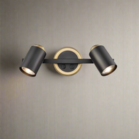 Double Matt Black & Brushed Brass Wall Light W: 31 cm