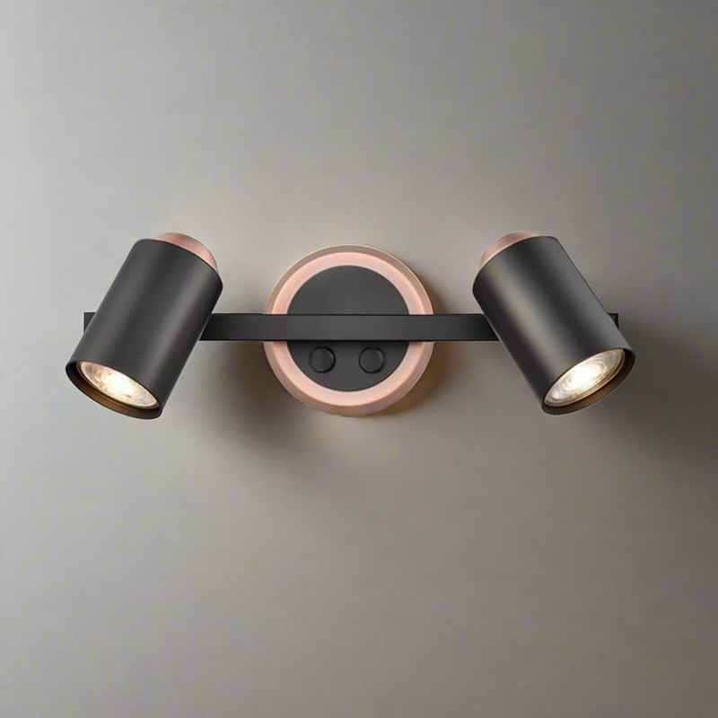 Double Matt Black & Brushed Copper Wall Light W: 31 cm