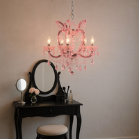 A pink crystal chandelier with five arms, a perfect chandelier for a dressing room or girl's bedroom.&nbsp; Pretty and useful, the five candle bulbs spreading light throughout the room. Coloured crystal chandeliers are a great way of bringing both colour and light to a room. They are very atmospheric and add a vintage aesthetic.&nbsp;&nbsp;